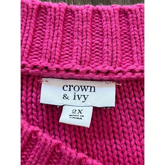EUC Crown & Ivy Womens Pink Knit Sweater 2X Long Sleeve Crew Neck - Picture 3 of 5
